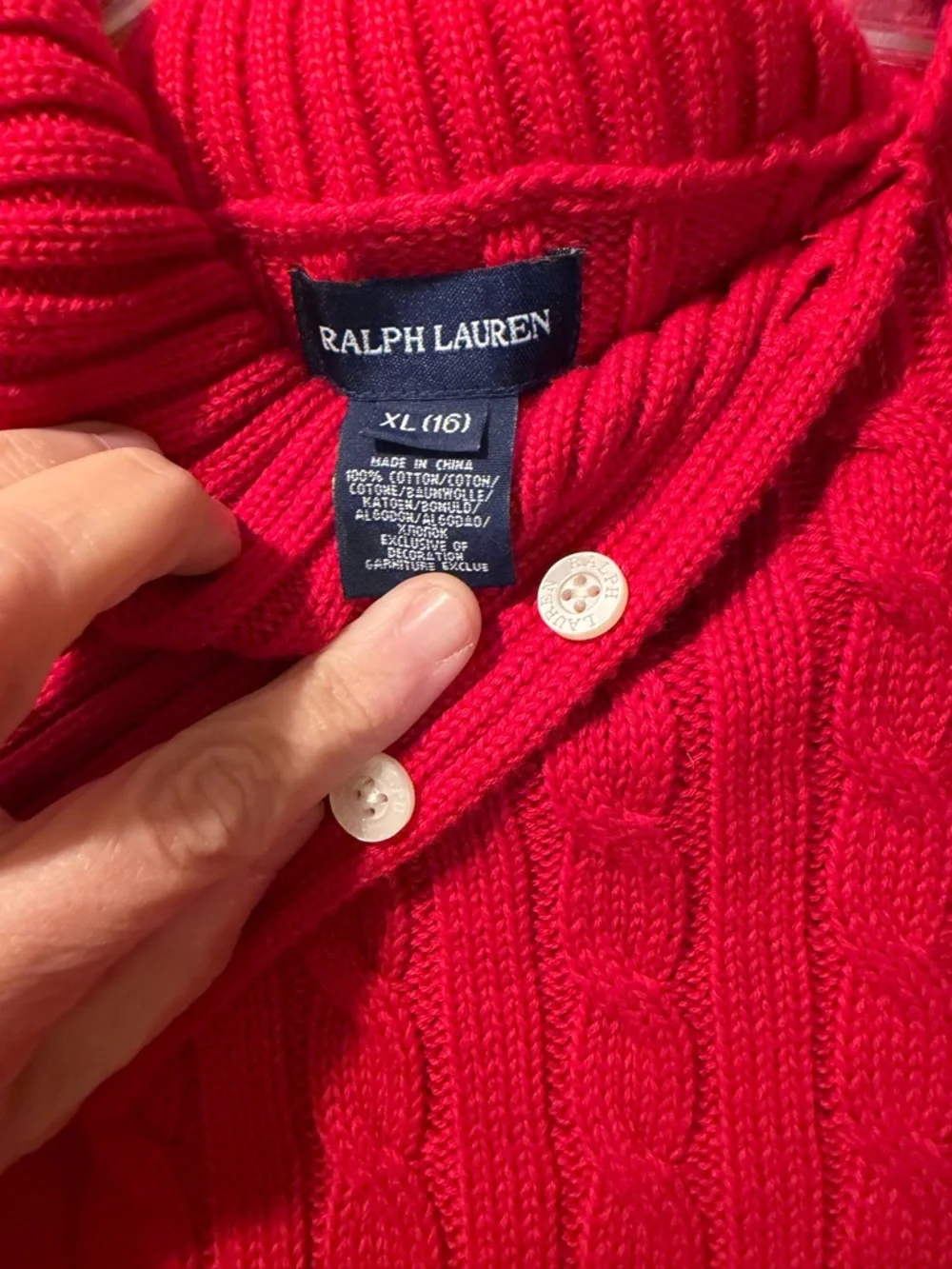 Ralph Lauren Short-Sleeve Cable Knit Dress in Vivid Red Girls XL 16
